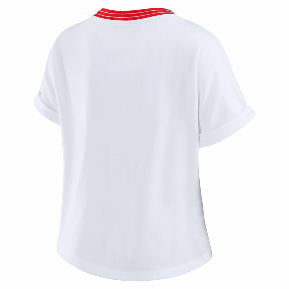 San Francisco 49ers WEAR by Erin Andrews Women's Cropped Center Stripe Dolman T-Shirt | NFL Hot