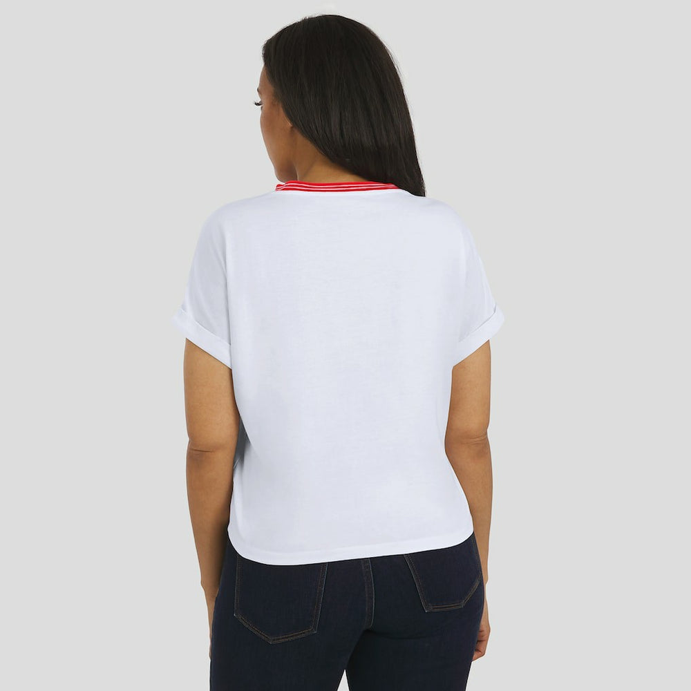 San Francisco 49ers WEAR by Erin Andrews Women's Cropped Center Stripe Dolman T-Shirt | NFL Hot