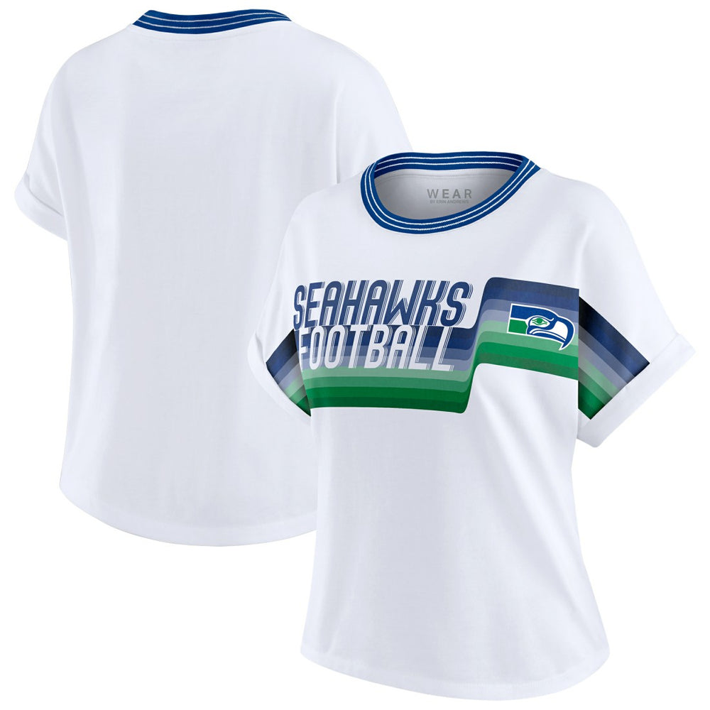 Seattle Seahawks WEAR by Erin Andrews Women's Cropped Center Stripe Dolman T-Shirt | NFL Hot