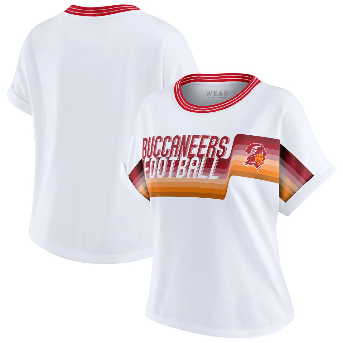 Tampa Bay Buccaneers WEAR by Erin Andrews Women's Cropped Center Stripe Dolman T-Shirt | NFL US