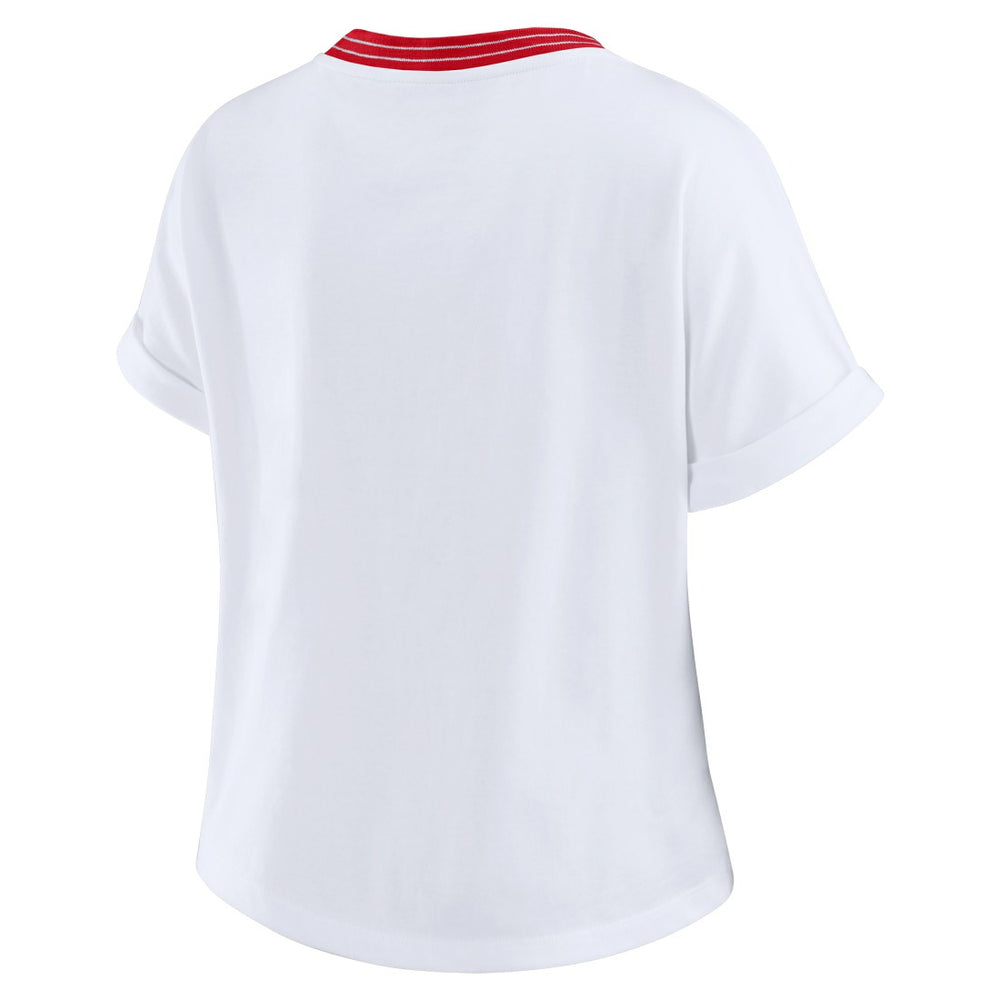 Tampa Bay Buccaneers WEAR by Erin Andrews Women's Cropped Center Stripe Dolman T-Shirt | NFL US