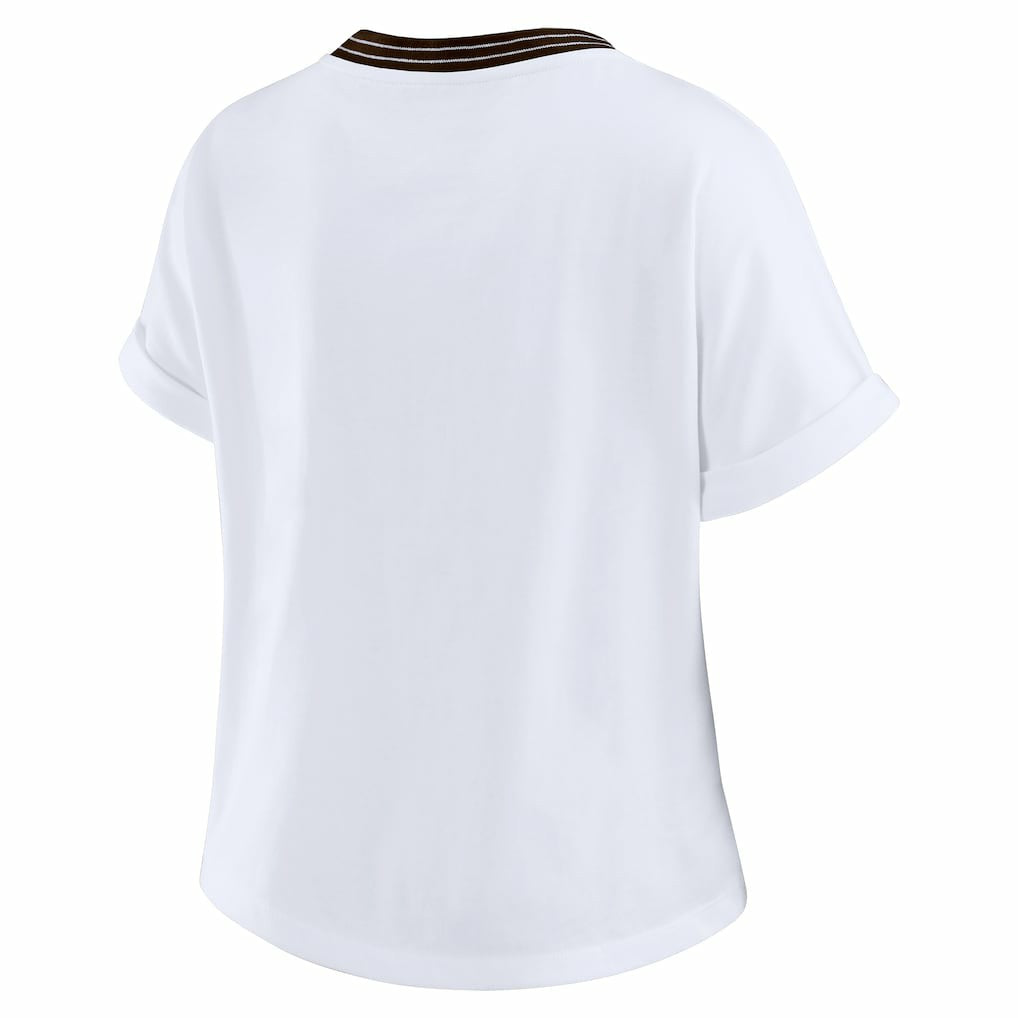 Cleveland Browns WEAR by Erin Andrews Women's Cropped Center Stripe Dolman T-Shirt | NFL Sale