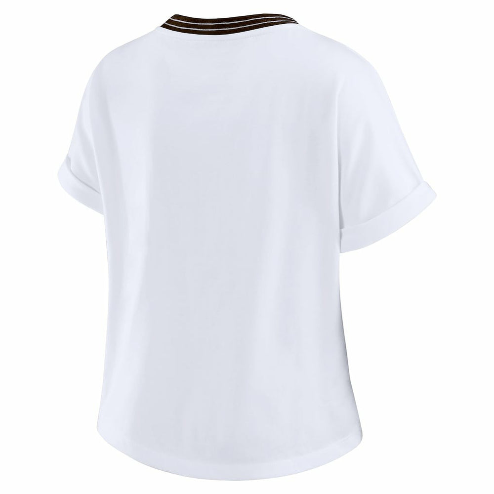 Cleveland Browns WEAR by Erin Andrews Women's Cropped Center Stripe Dolman T-Shirt | NFL Sale