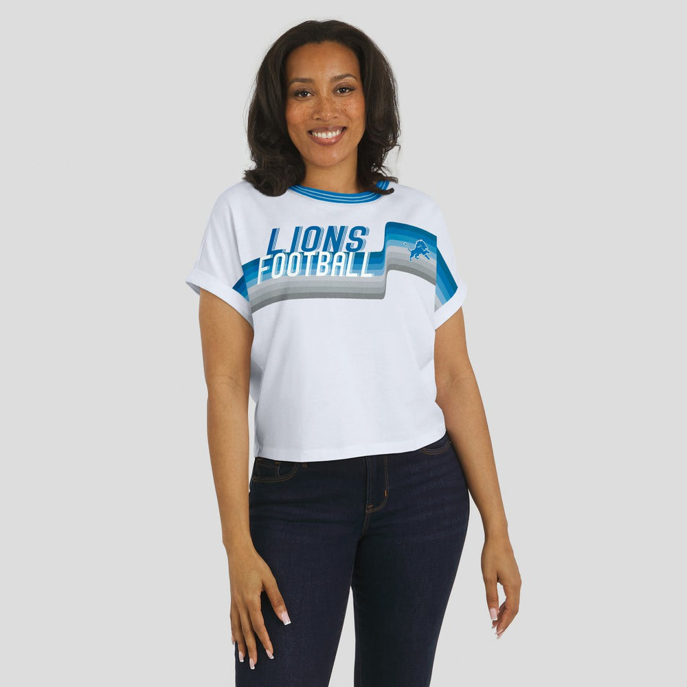Detroit Lions WEAR by Erin Andrews Women's Cropped Center Stripe Dolman T-Shirt | NFL Near me