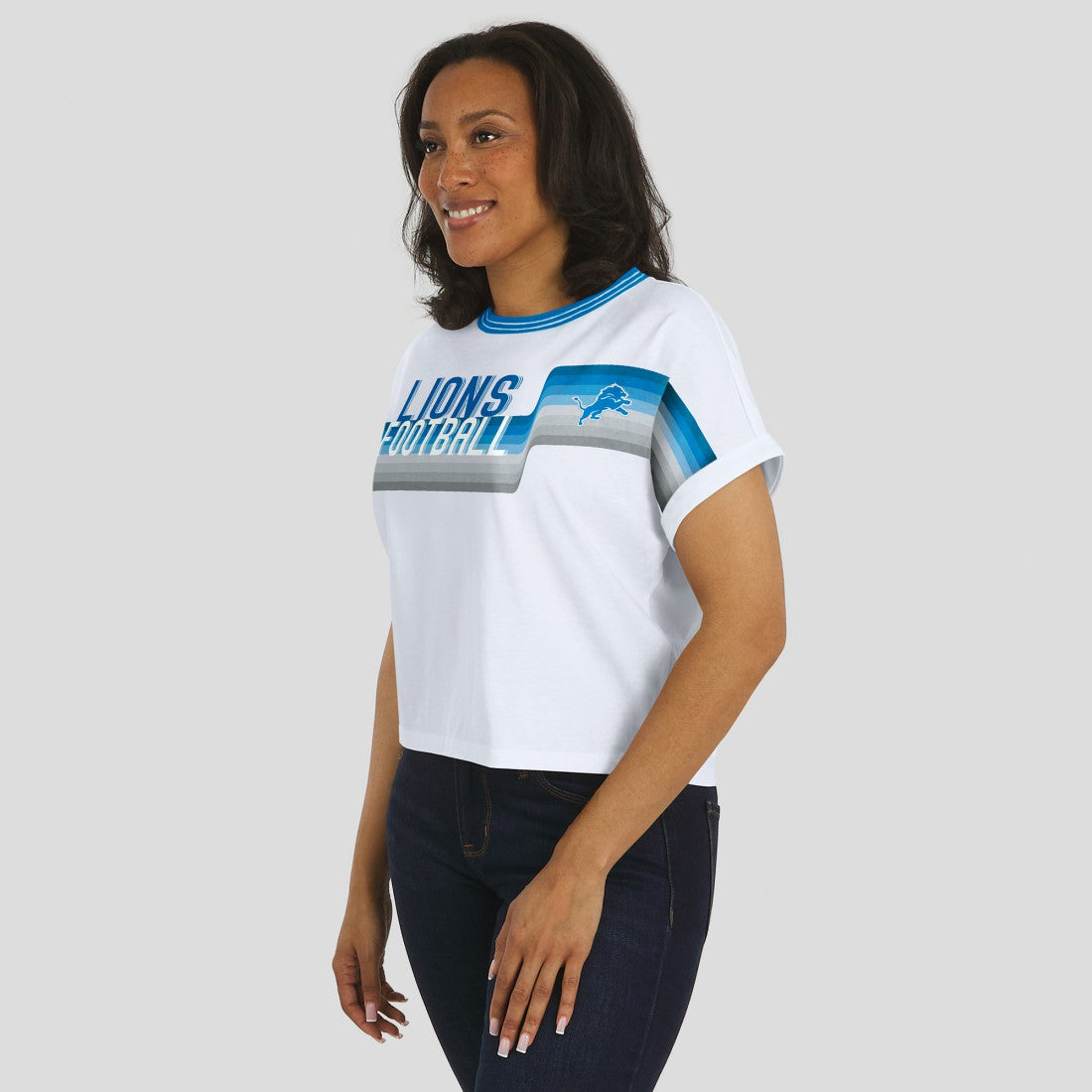Detroit Lions WEAR by Erin Andrews Women's Cropped Center Stripe Dolman T-Shirt | NFL Near me