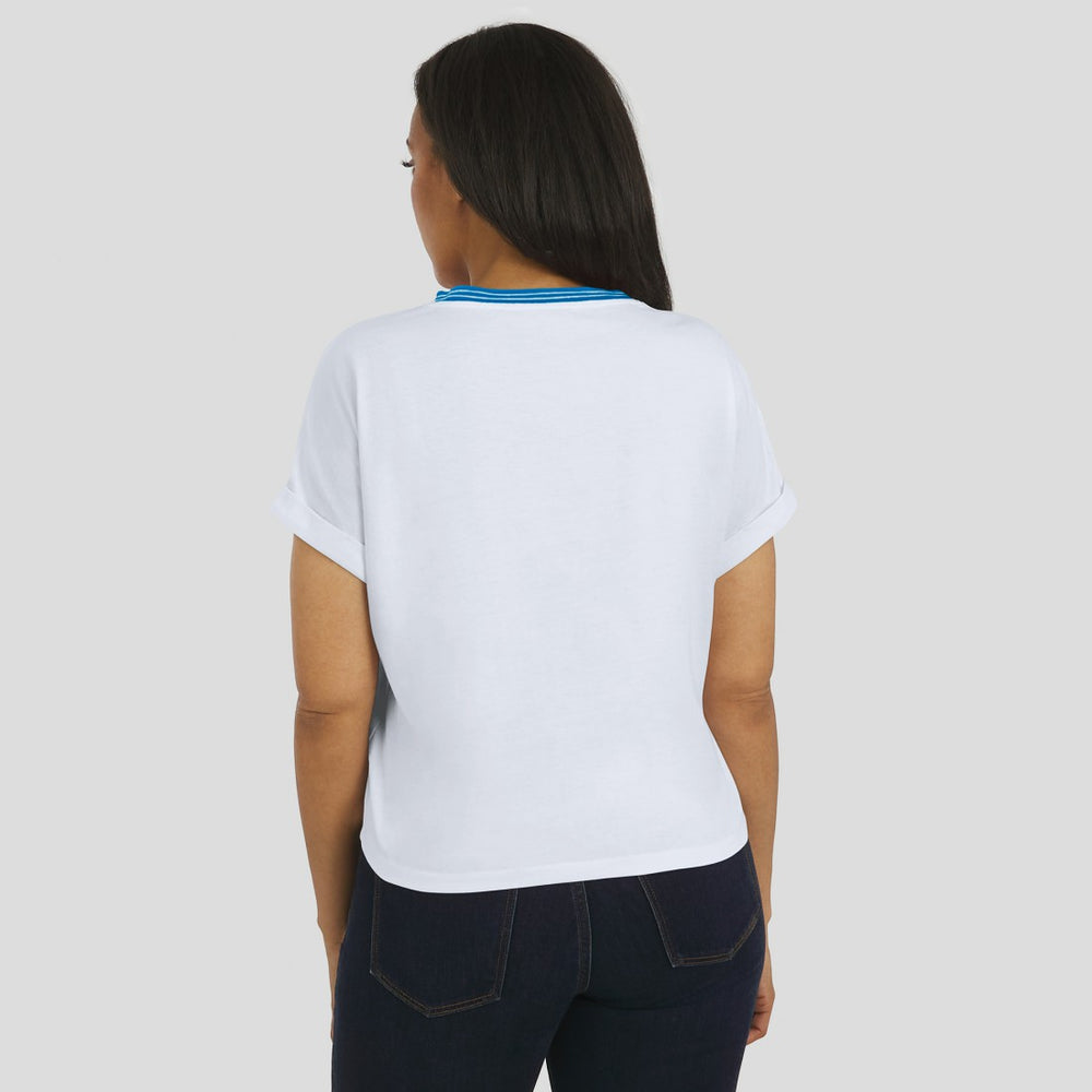 Detroit Lions WEAR by Erin Andrews Women's Cropped Center Stripe Dolman T-Shirt | NFL Near me