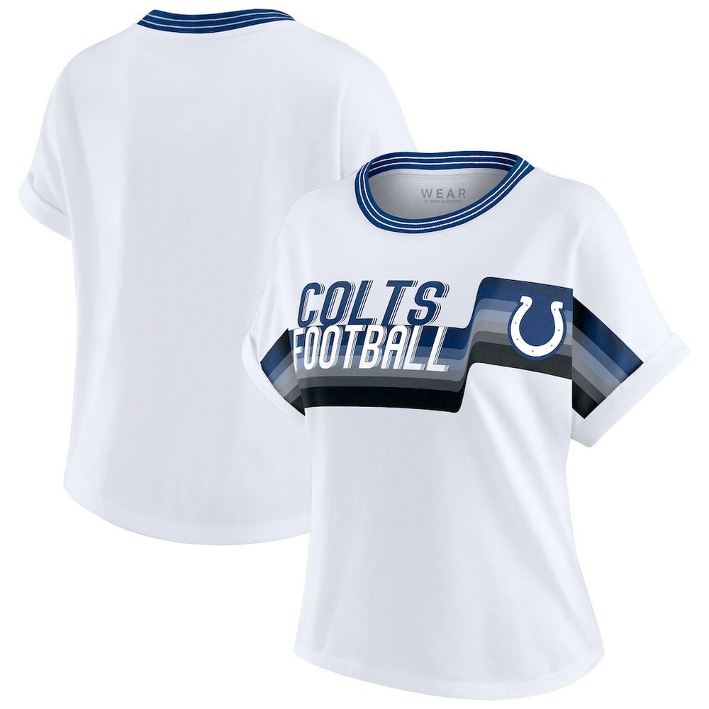 Indianapolis Colts WEAR by Erin Andrews Women's Cropped Center Stripe Dolman T-Shirt | NFL Hot