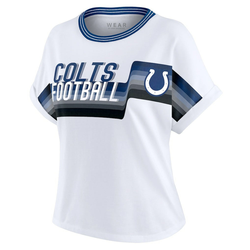 Indianapolis Colts WEAR by Erin Andrews Women's Cropped Center Stripe Dolman T-Shirt | NFL Hot