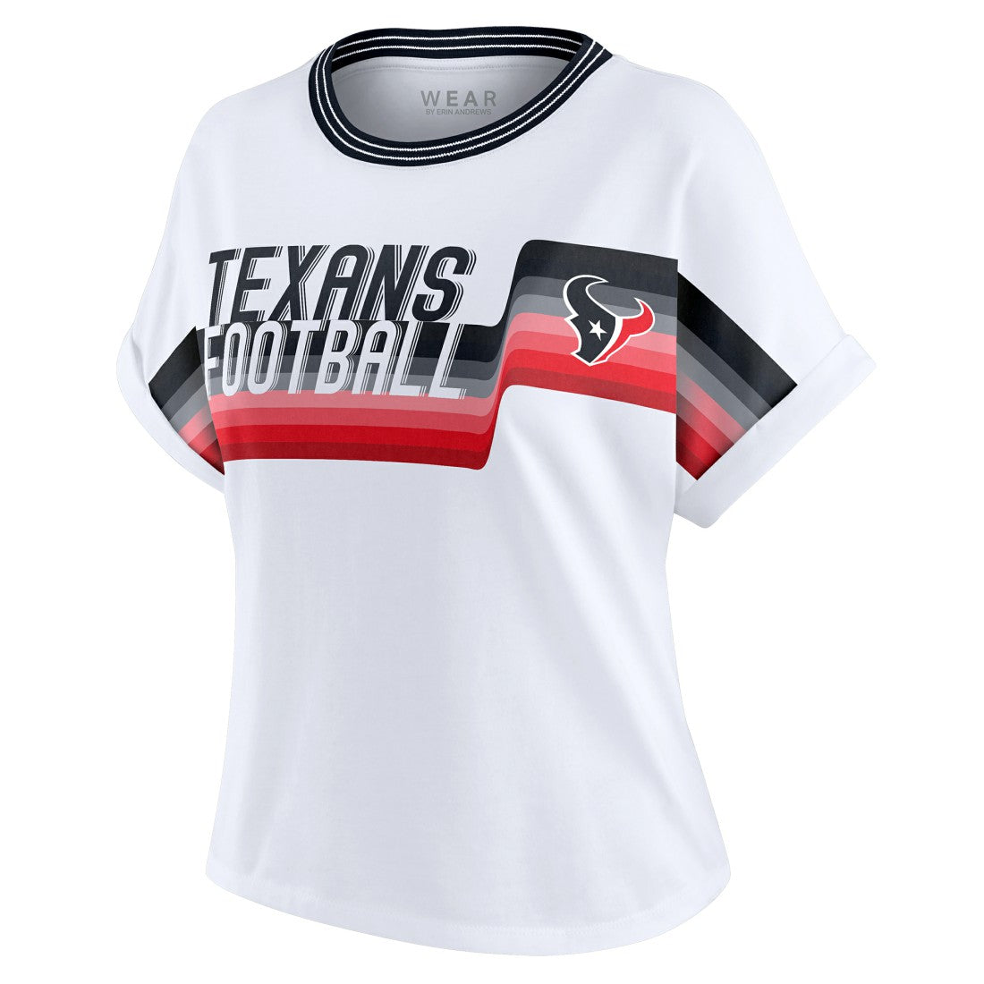 Houston Texans WEAR by Erin Andrews Women's Cropped Center Stripe Dolman T-Shirt | NFL Sale
