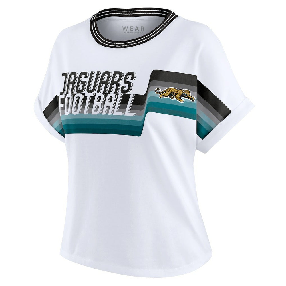 Jacksonville Jaguars WEAR by Erin Andrews Women's Cropped Center Stripe Dolman T-Shirt | NFL Online