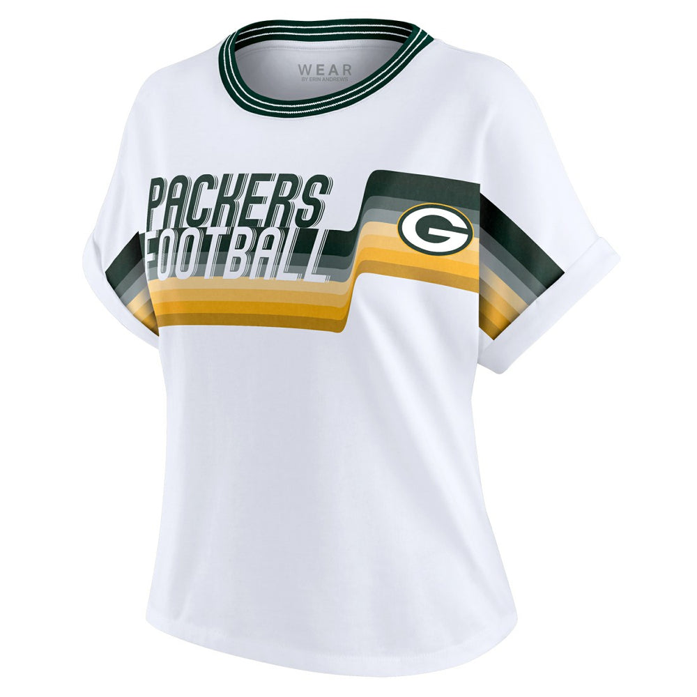 Green Bay Packers WEAR by Erin Andrews Women's Cropped Center Stripe Dolman T-Shirt | NFL Online
