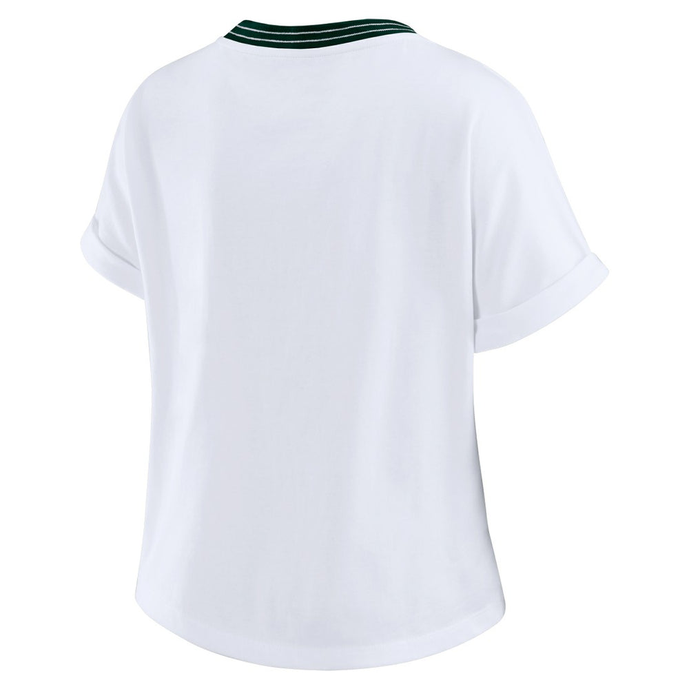 Green Bay Packers WEAR by Erin Andrews Women's Cropped Center Stripe Dolman T-Shirt | NFL Online