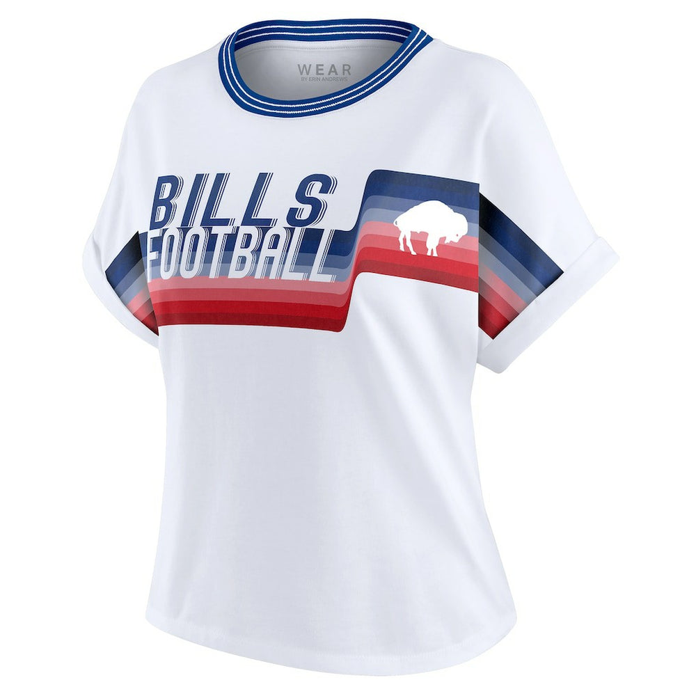 Buffalo Bills WEAR by Erin Andrews Women's Cropped Center Stripe Dolman T-Shirt | NFL Hot
