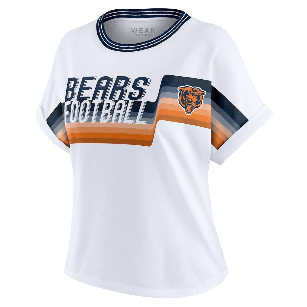 Chicago Bears WEAR by Erin Andrews Women's Cropped Center Stripe Dolman T-Shirt | NFL Outlet