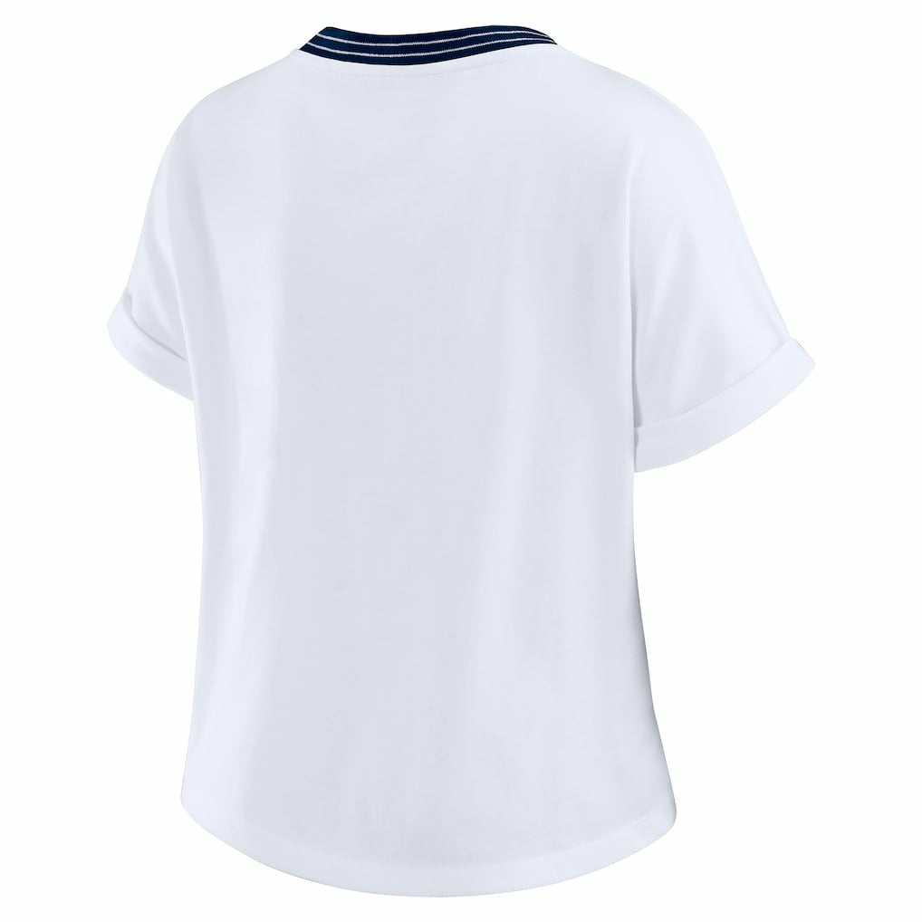 Chicago Bears WEAR by Erin Andrews Women's Cropped Center Stripe Dolman T-Shirt | NFL Outlet