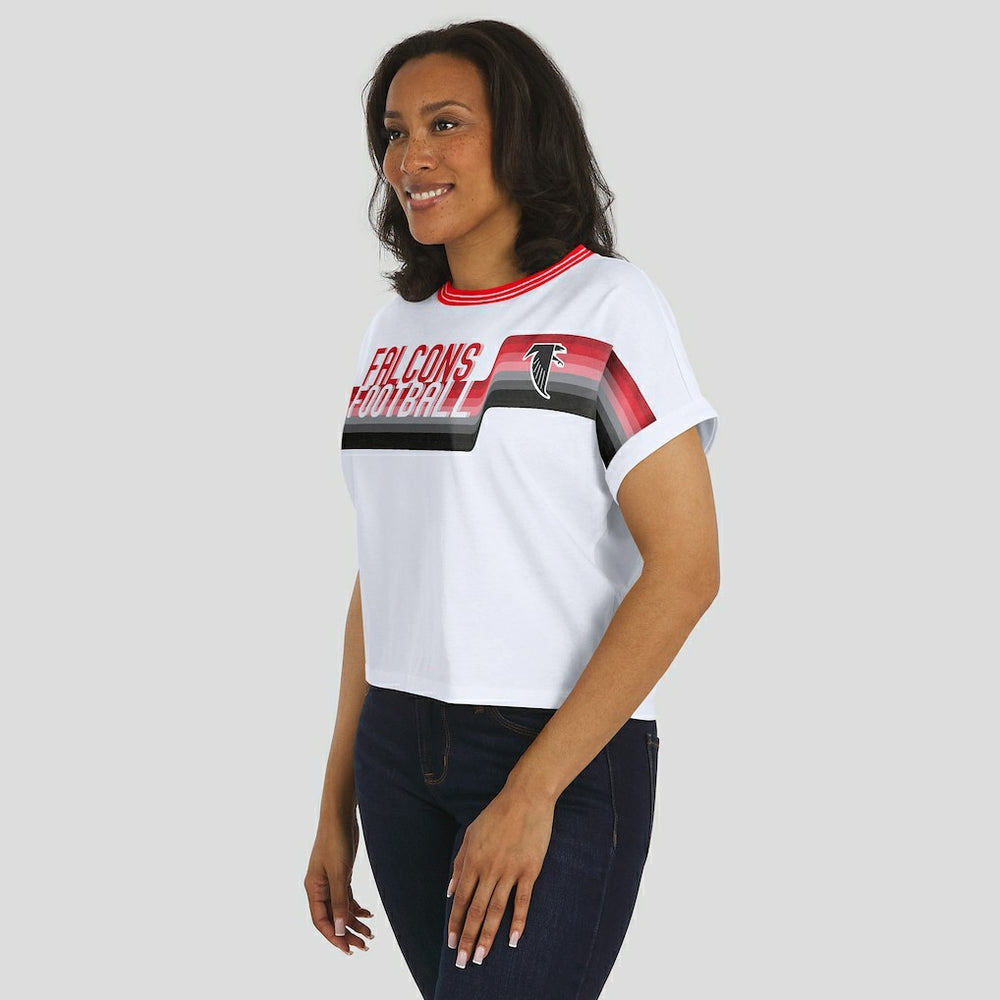 Atlanta Falcons WEAR by Erin Andrews Women's Cropped Center Stripe Dolman T-Shirt | NFL US