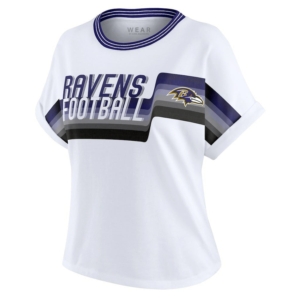 Baltimore Ravens WEAR by Erin Andrews Women's Cropped Center Stripe Dolman T-Shirt | NFL On sale