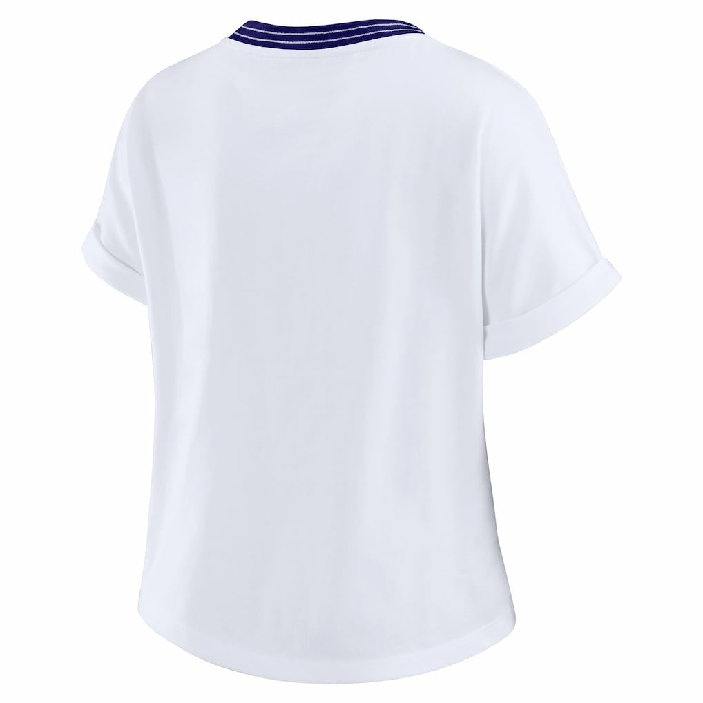 Baltimore Ravens WEAR by Erin Andrews Women's Cropped Center Stripe Dolman T-Shirt | NFL On sale