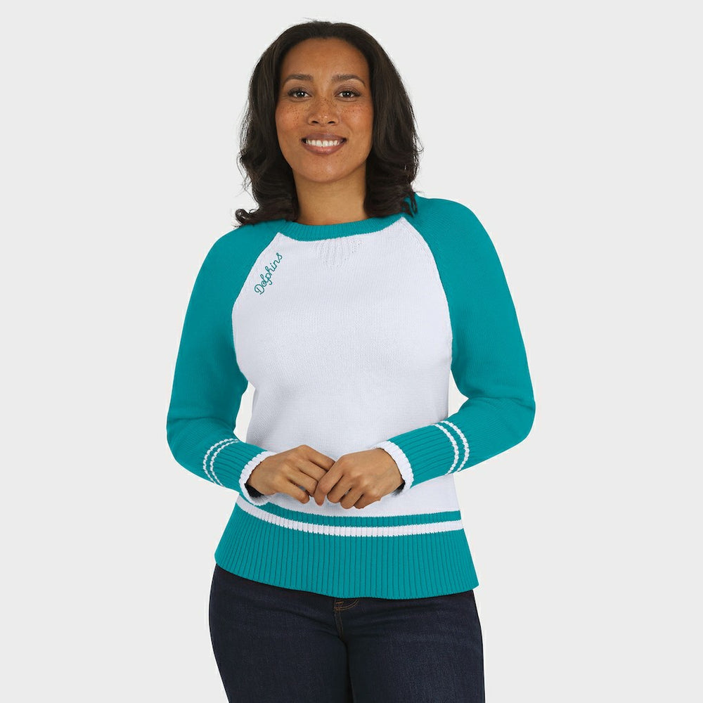 Miami Dolphins WEAR by Erin Andrews Women's Colorblock Raglan Sweater | NFL Near me