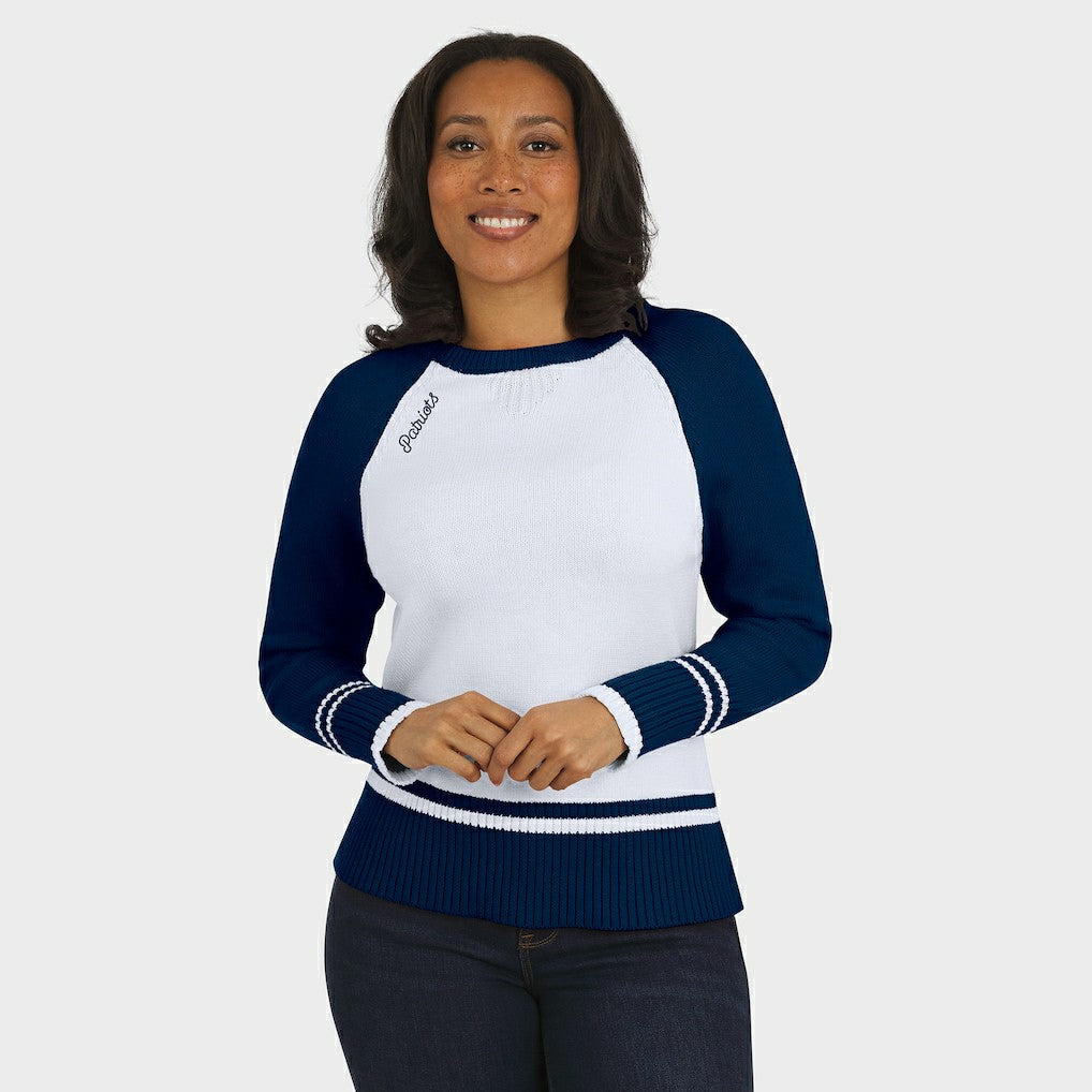 New England Patriots WEAR by Erin Andrews Women's Colorblock Raglan Sweater | NFL Sale