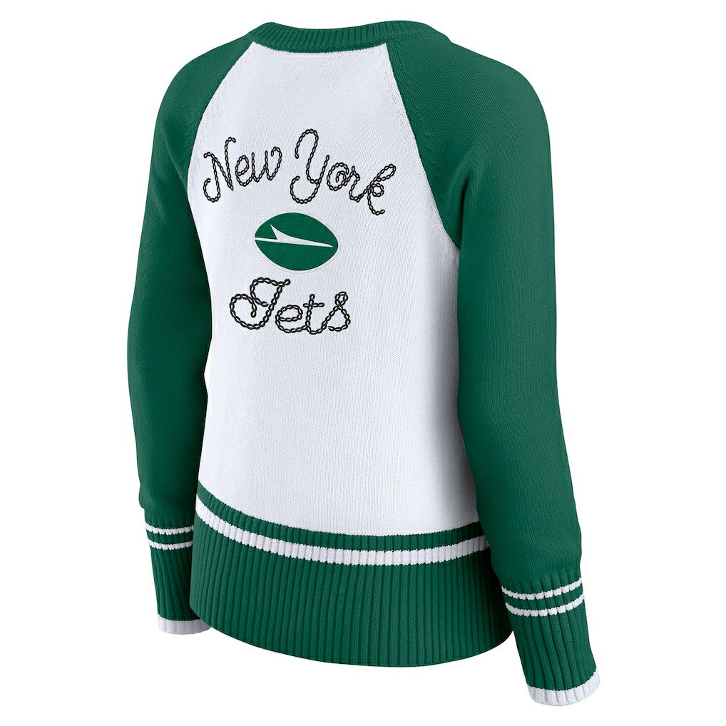 New York Jets WEAR by Erin Andrews Women's Colorblock Raglan Sweater | NFL US