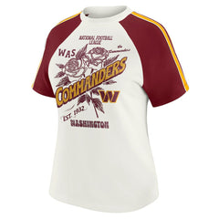Washington Commanders WEAR by Erin Andrews Women's Sleeve Stripe Distressed Raglan T-Shirt | NFL Discount