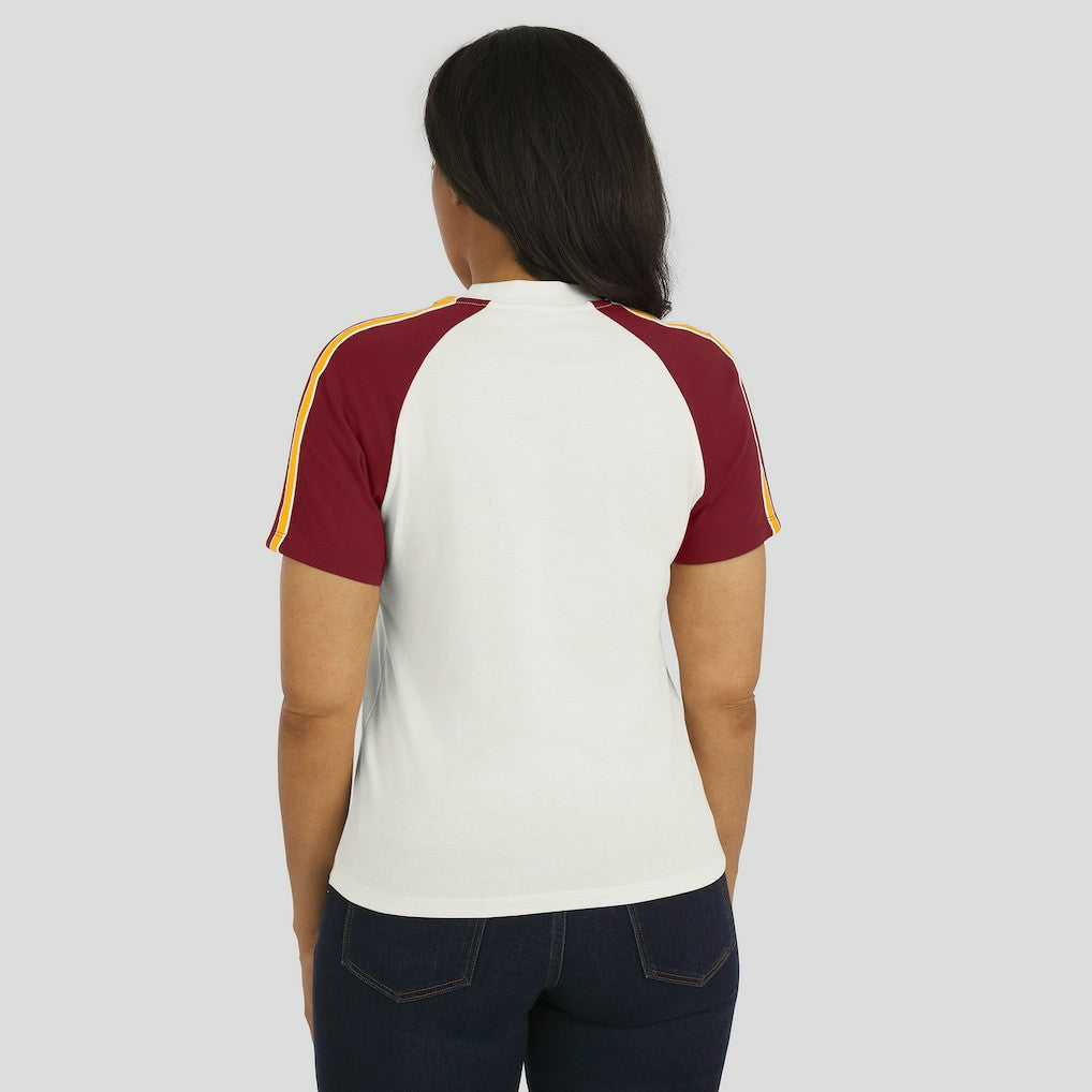 Washington Commanders WEAR by Erin Andrews Women's Sleeve Stripe Distressed Raglan T-Shirt | NFL Discount