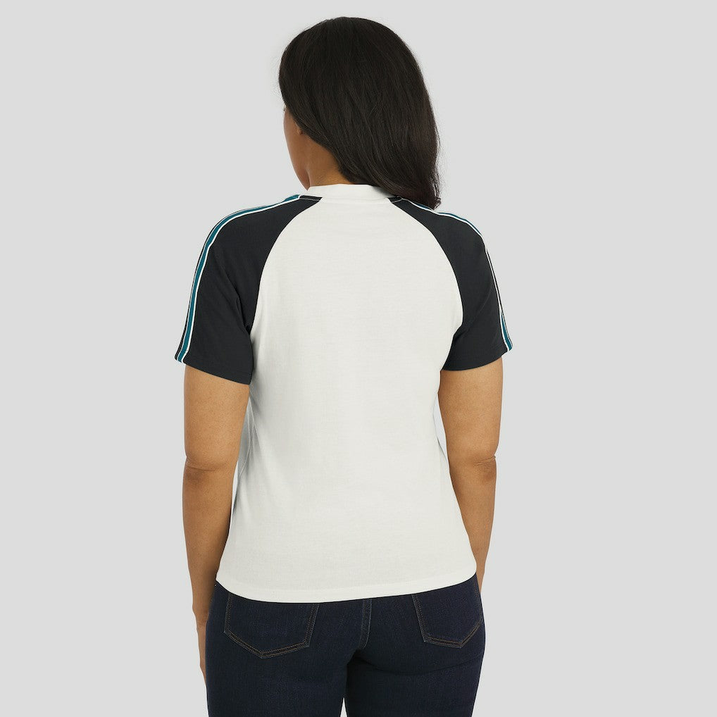 Jacksonville Jaguars WEAR by Erin Andrews Women's Sleeve Stripe Distressed Raglan T-Shirt | NFL Sale