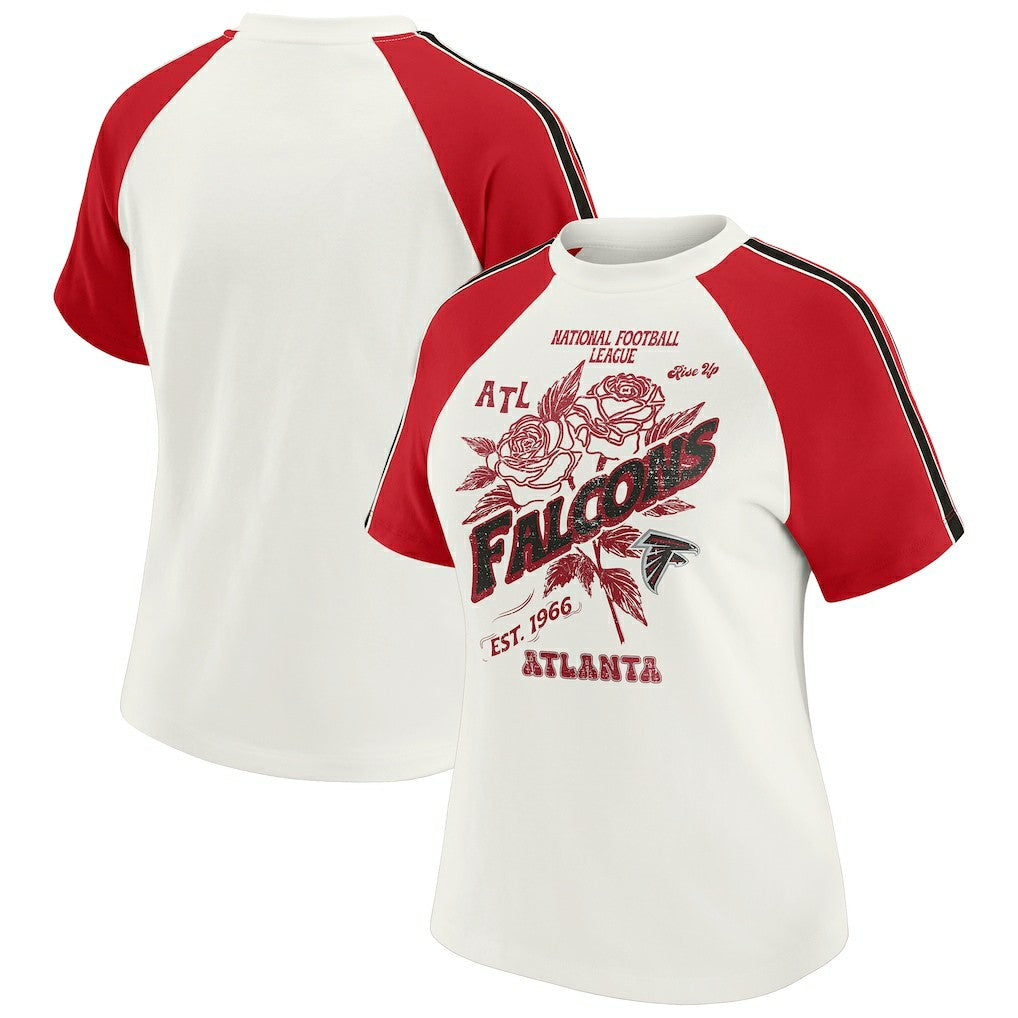 Atlanta Falcons WEAR by Erin Andrews Women's Sleeve Stripe Distressed Raglan T-Shirt | NFL Discount