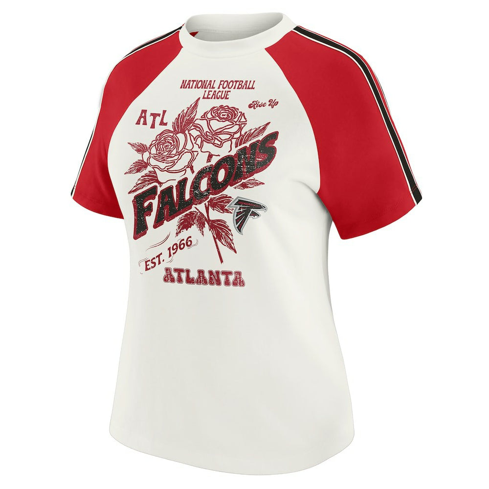 Atlanta Falcons WEAR by Erin Andrews Women's Sleeve Stripe Distressed Raglan T-Shirt | NFL Discount