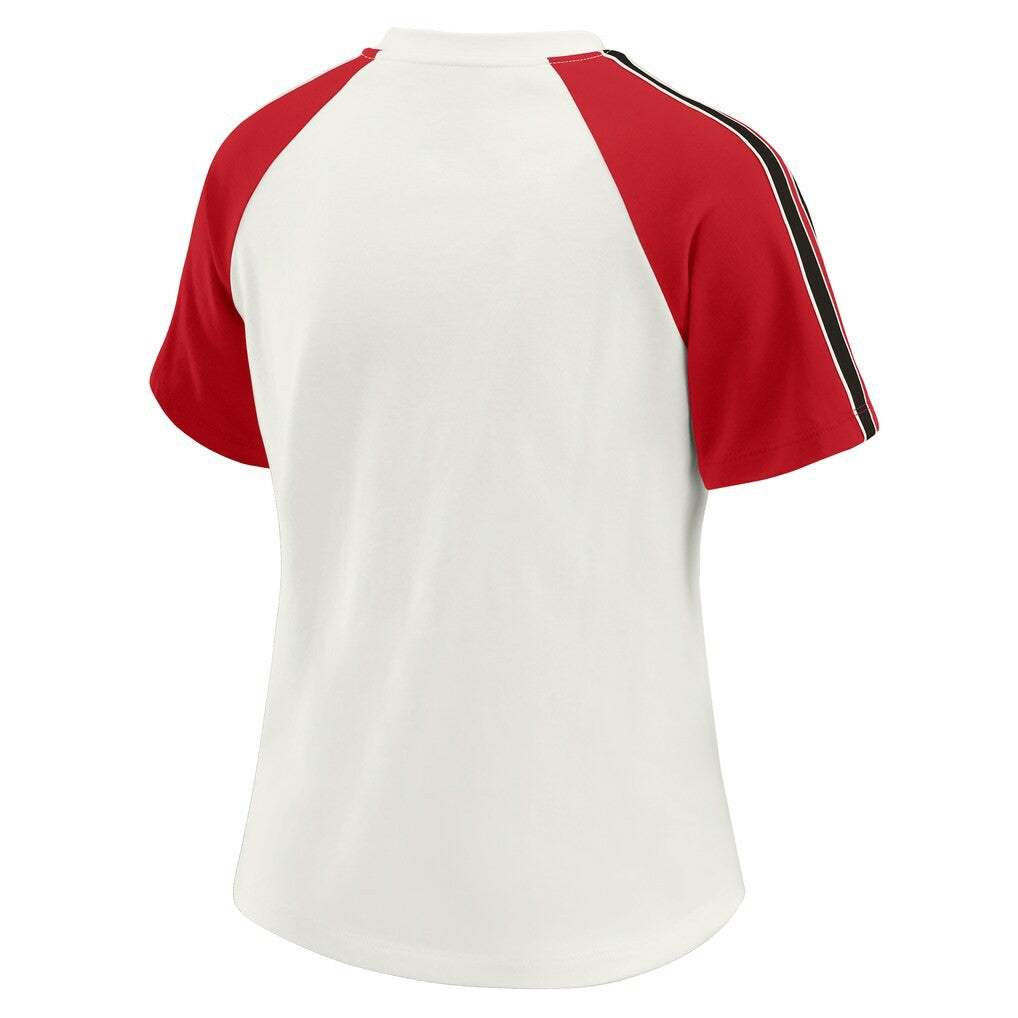 Atlanta Falcons WEAR by Erin Andrews Women's Sleeve Stripe Distressed Raglan T-Shirt | NFL Discount