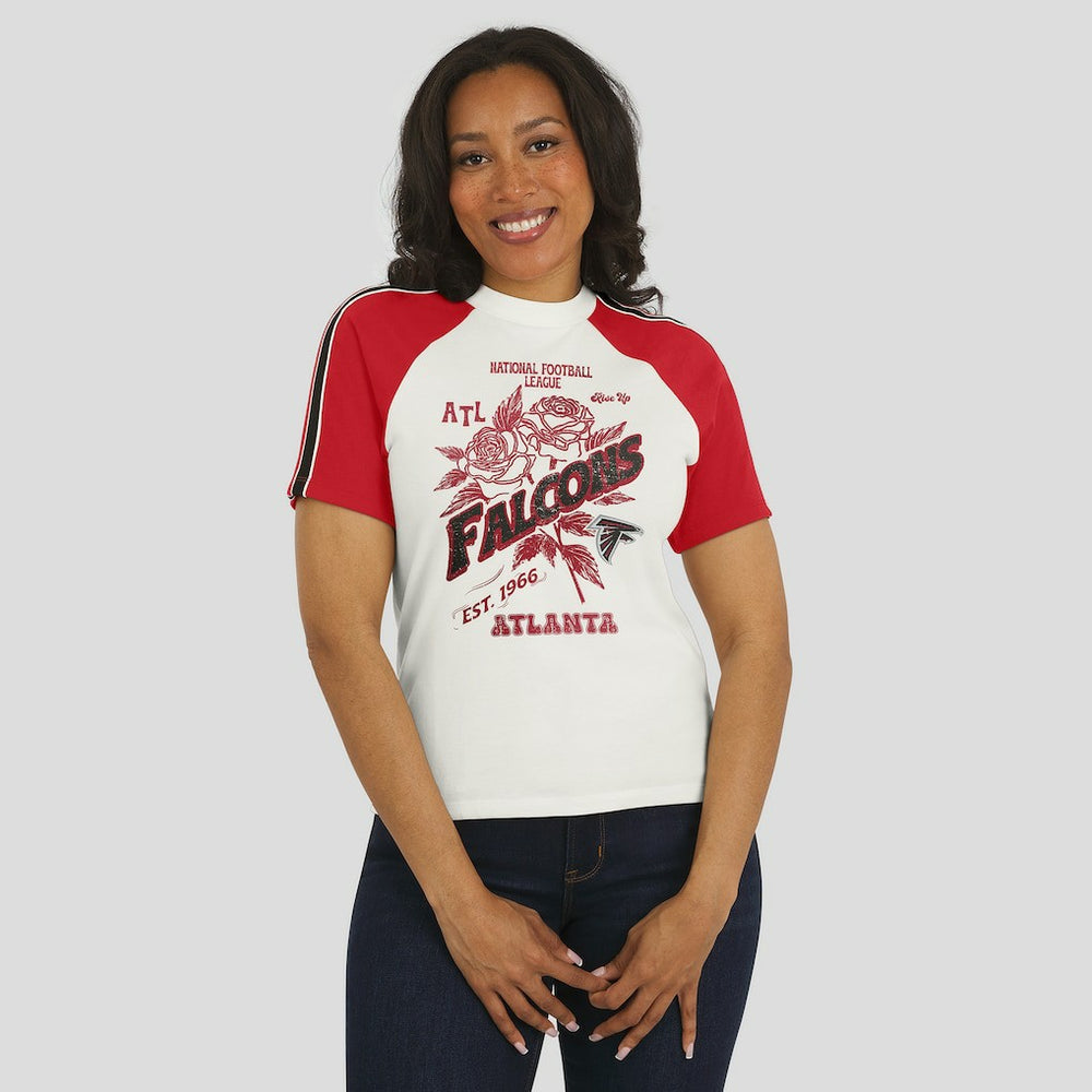 Atlanta Falcons WEAR by Erin Andrews Women's Sleeve Stripe Distressed Raglan T-Shirt | NFL Discount