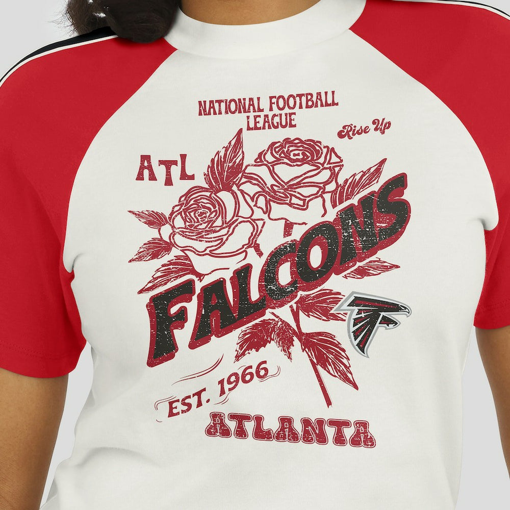 Atlanta Falcons WEAR by Erin Andrews Women's Sleeve Stripe Distressed Raglan T-Shirt | NFL Discount