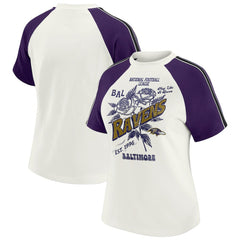Baltimore Ravens WEAR by Erin Andrews Women's Sleeve Stripe Distressed Raglan T-Shirt | NFL On sale
