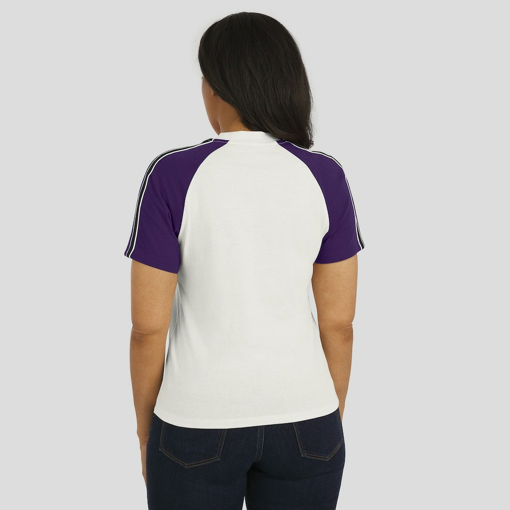 Baltimore Ravens WEAR by Erin Andrews Women's Sleeve Stripe Distressed Raglan T-Shirt | NFL On sale