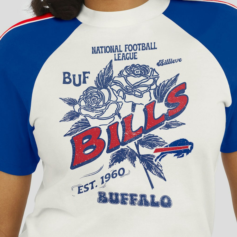 Buffalo Bills WEAR by Erin Andrews Women's Sleeve Stripe Distressed Raglan T-Shirt | NFL Hot