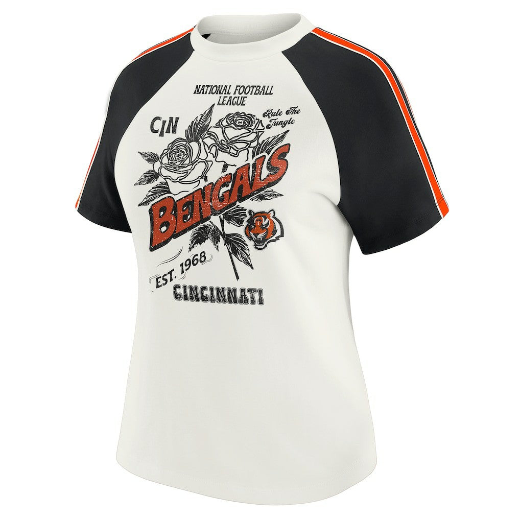 Cincinnati Bengals WEAR by Erin Andrews Women's Sleeve Stripe Distressed Raglan T-Shirt | NFL Sale