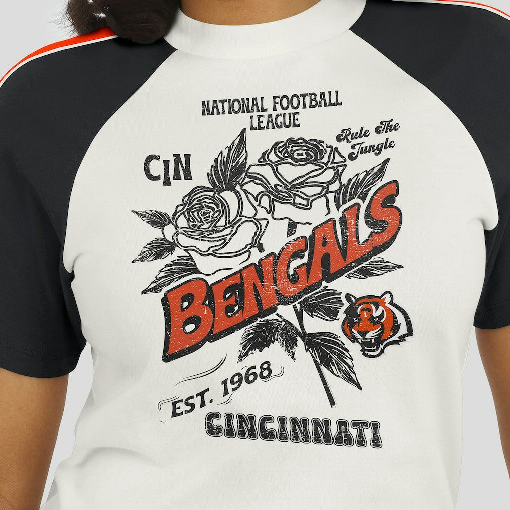 Cincinnati Bengals WEAR by Erin Andrews Women's Sleeve Stripe Distressed Raglan T-Shirt | NFL Sale
