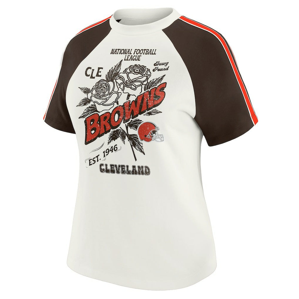 Cleveland Browns WEAR by Erin Andrews Women's Sleeve Stripe Distressed Raglan T-Shirt | NFL Near me