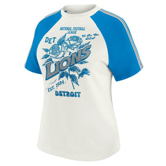 Detroit Lions WEAR by Erin Andrews Women's Sleeve Stripe Distressed Raglan T-Shirt | NFL Outlet