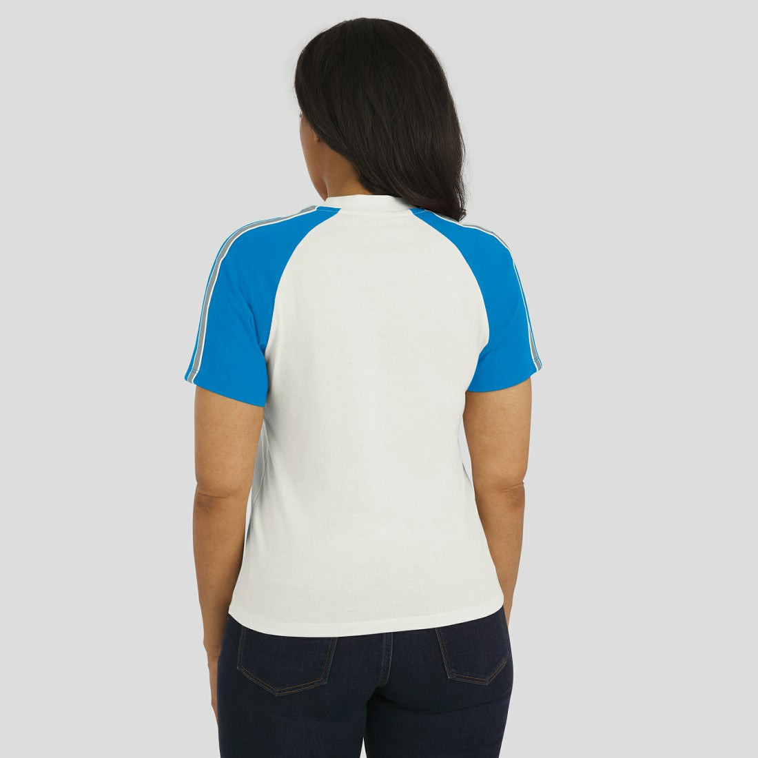 Detroit Lions WEAR by Erin Andrews Women's Sleeve Stripe Distressed Raglan T-Shirt | NFL Outlet