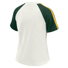 Green Bay Packers WEAR by Erin Andrews Women's Sleeve Stripe Distressed Raglan T-Shirt | NFL Discount