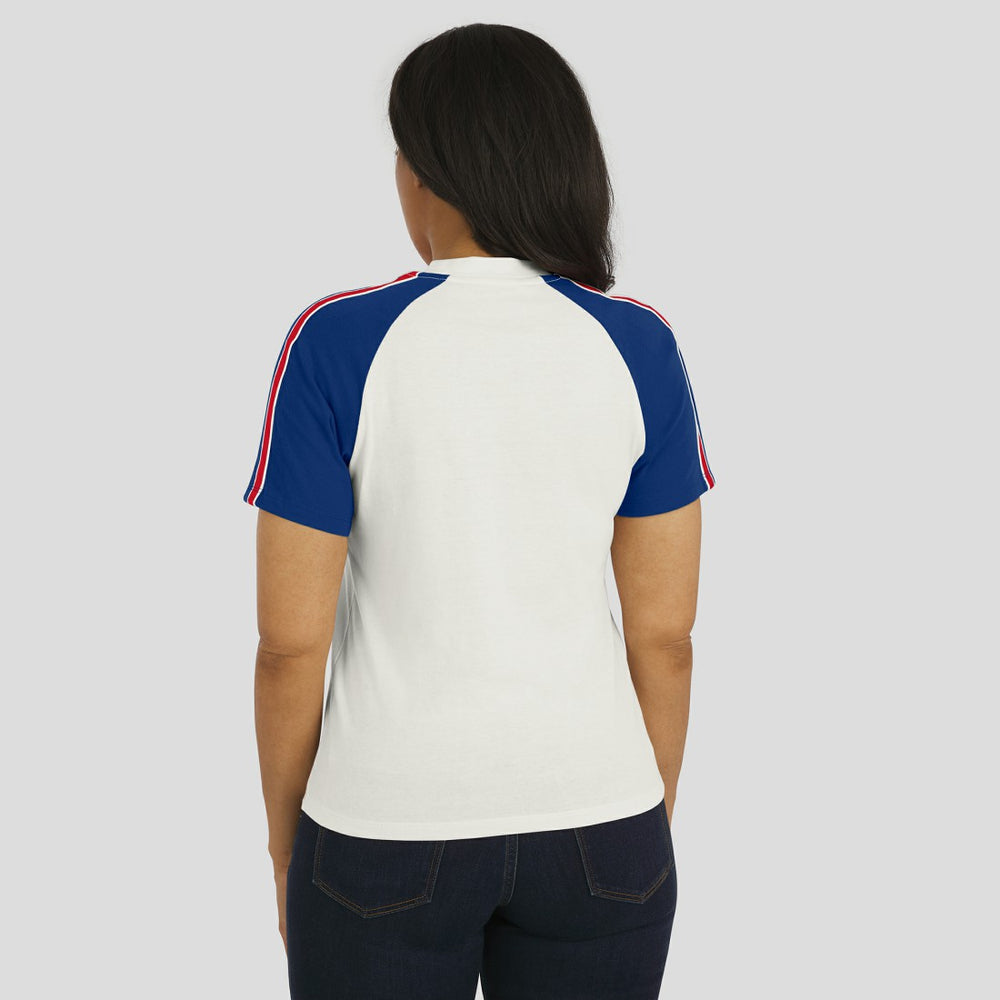 New York Giants WEAR by Erin Andrews Women's Sleeve Stripe Distressed Raglan T-Shirt | NFL Near me