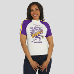 Minnesota Vikings WEAR by Erin Andrews Women's Sleeve Stripe Distressed Raglan T-Shirt | NFL US
