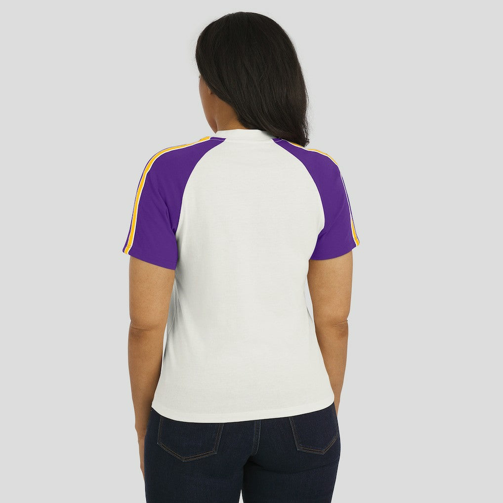 Minnesota Vikings WEAR by Erin Andrews Women's Sleeve Stripe Distressed Raglan T-Shirt | NFL US