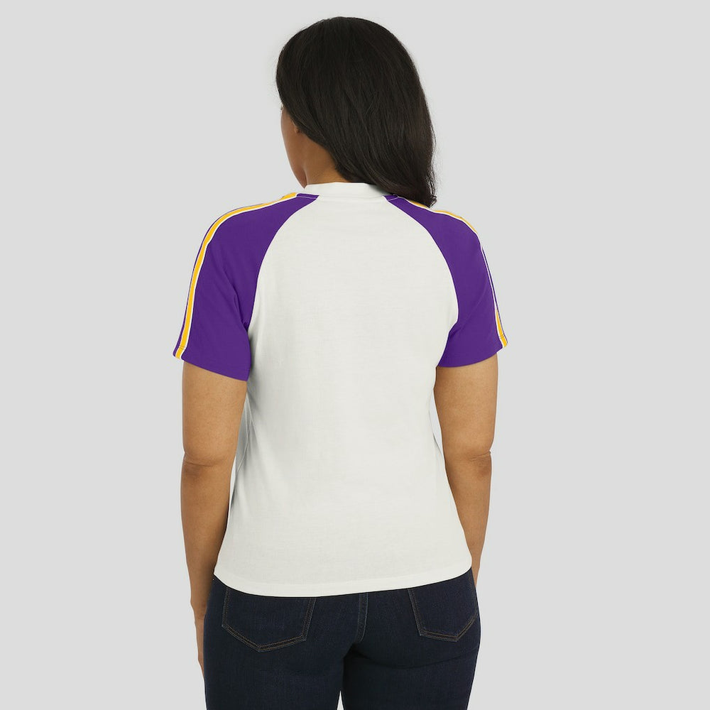 Minnesota Vikings WEAR by Erin Andrews Women's Sleeve Stripe Distressed Raglan T-Shirt | NFL US