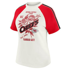 Kansas City Chiefs WEAR by Erin Andrews Women's Sleeve Stripe Distressed Raglan T-Shirt | NFL On sale
