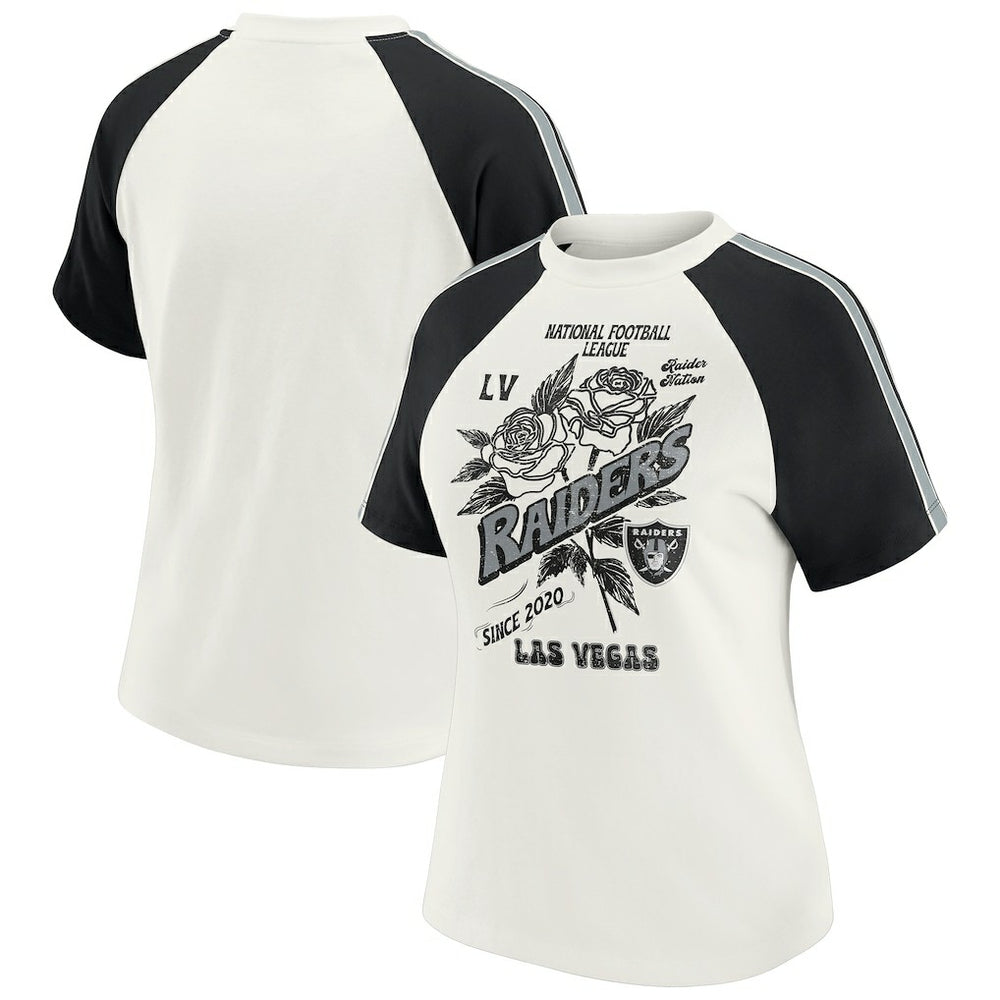 Las Vegas Raiders WEAR by Erin Andrews Women's Sleeve Stripe Distressed Raglan T-Shirt | NFL Near me