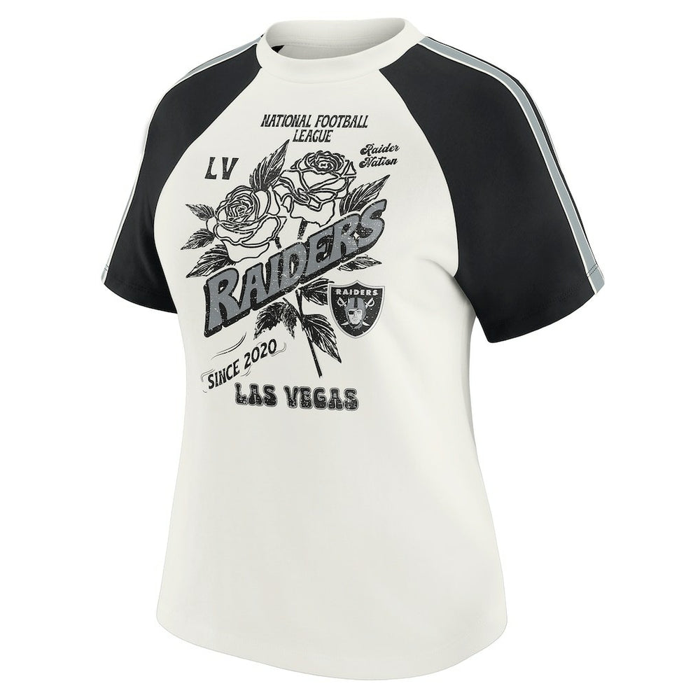 Las Vegas Raiders WEAR by Erin Andrews Women's Sleeve Stripe Distressed Raglan T-Shirt | NFL Near me