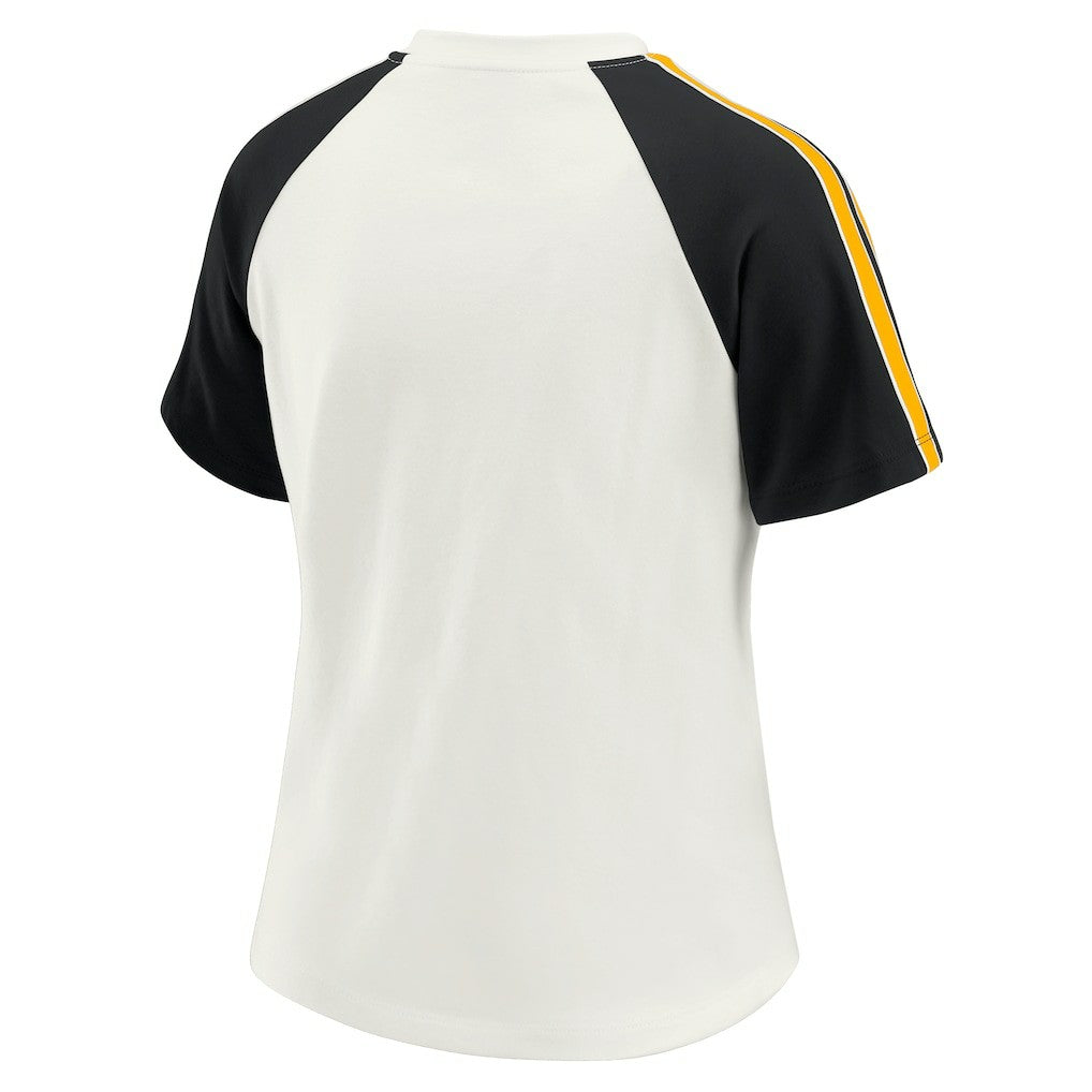 Pittsburgh Steelers WEAR by Erin Andrews Women's Sleeve Stripe Distressed Raglan T-Shirt | NFL New